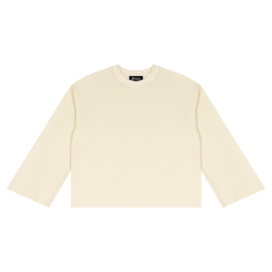 Waffle Knit Raw Hem Long Sleeve Tee in Bone, front, showing the Gilded Streets neck label