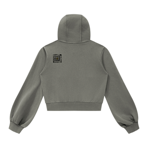 Vintage Wash Full Zip Crop Hoodie
