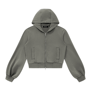 Vintage Wash Full Zip Crop Hoodie
