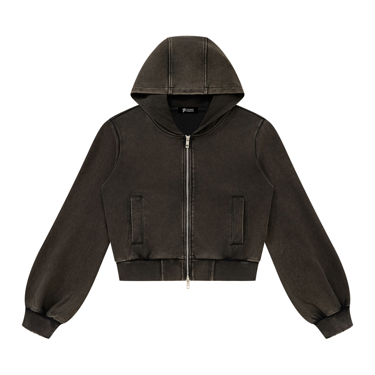 Vintage Wash Full Zip Crop Hoodie