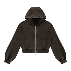 Vintage Wash Full Zip Crop Hoodie