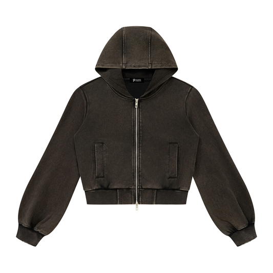 Vintage Wash Full Zip Crop Hoodie