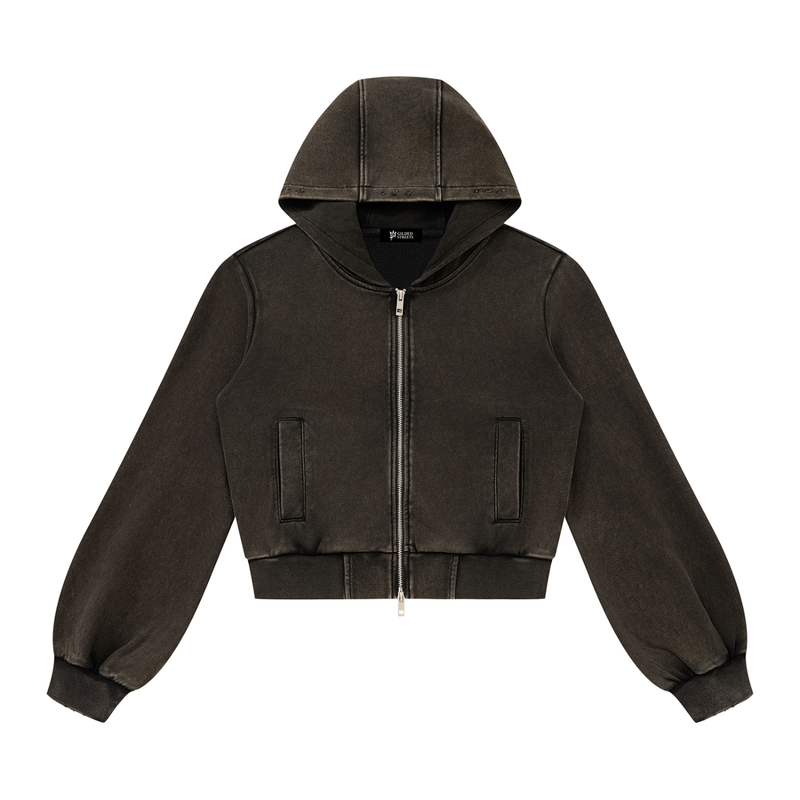 Vintage Wash Full Zip Crop Hoodie