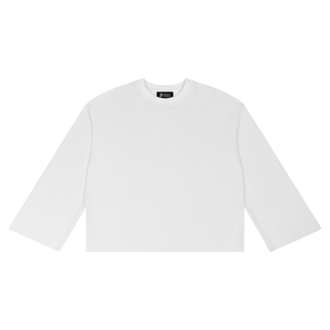 Waffle Knit Raw Hem Long Sleeve Tee in White, front, showing the Gilded Streets neck label