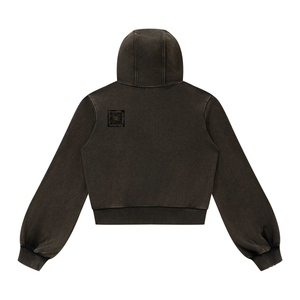Vintage Wash Full Zip Crop Hoodie