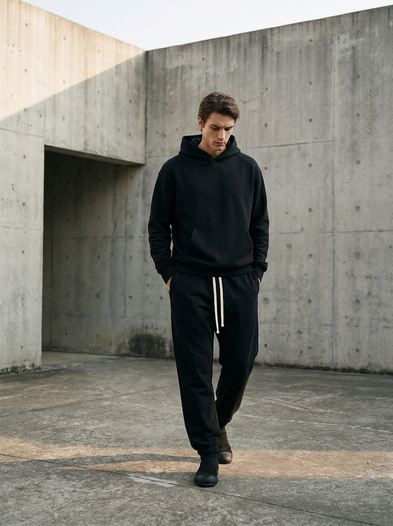 Model wearing Gilded Streets Heavyweight Cotton Sweatpant, editorial